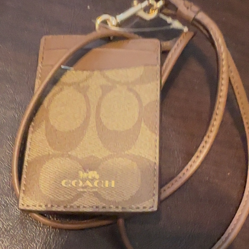 Coach Tan Card Holder with Lanyard